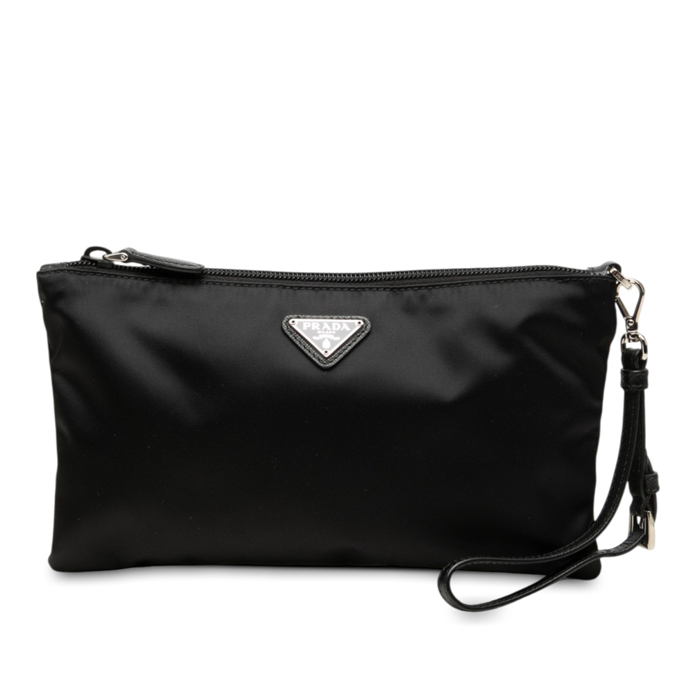 Pre-Loved Prada Saffiano Trimmed Tessuto Wristlet Zip Pouch